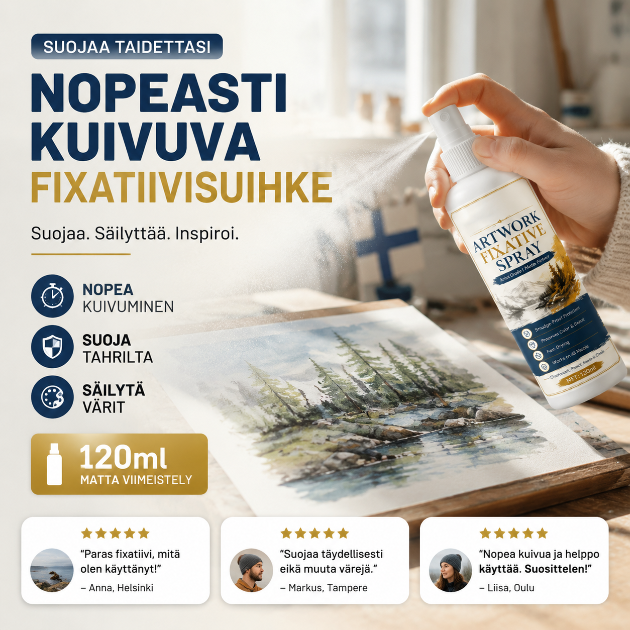🥳2026:N SUOSITUIN TUOTE🥳💞YLI 50 000 KAPPALETTA MYYTY!🎨🖌️ 50 % ALENNUS! Nopeasti kuivuva kiinnityssuihke – Estää hiili- ja pastellivärien tahriintumisen. Erittäin hieno sumu, ei tipu. Mattapintainen, värit säilyvät alkuperäisinä! 🛡️✨