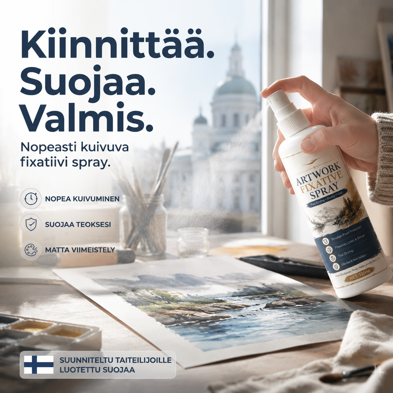 🥳2026:N SUOSITUIN TUOTE🥳💞YLI 50 000 KAPPALETTA MYYTY!🎨🖌️ 50 % ALENNUS! Nopeasti kuivuva kiinnityssuihke – Estää hiili- ja pastellivärien tahriintumisen. Erittäin hieno sumu, ei tipu. Mattapintainen, värit säilyvät alkuperäisinä! 🛡️✨
