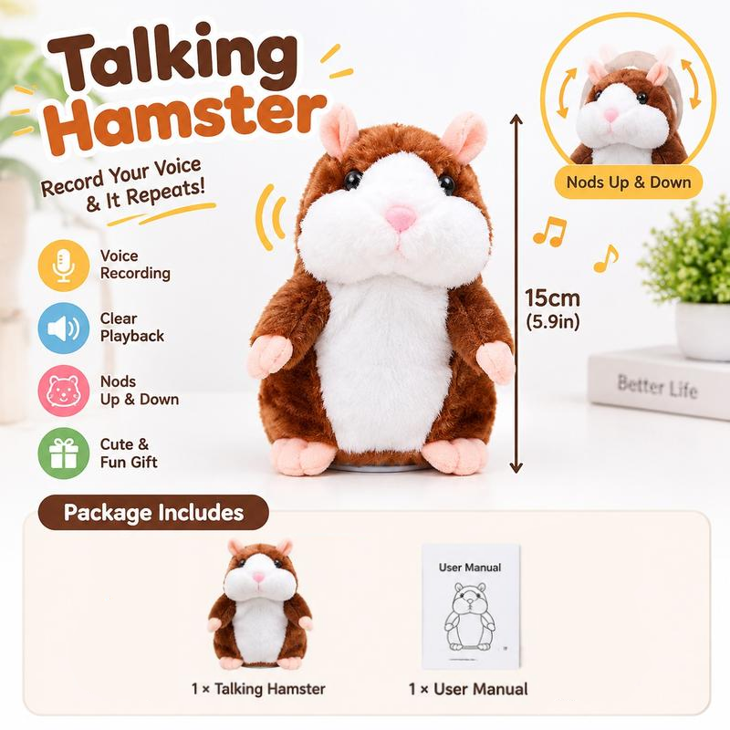 ✨ Puhuva hamsteripehmolelu – toistaa kaiken, mitä sanot, automaattinen päänheilutus, hulvattoman hauskaa niin lapsille kuin aikuisille. 🎁