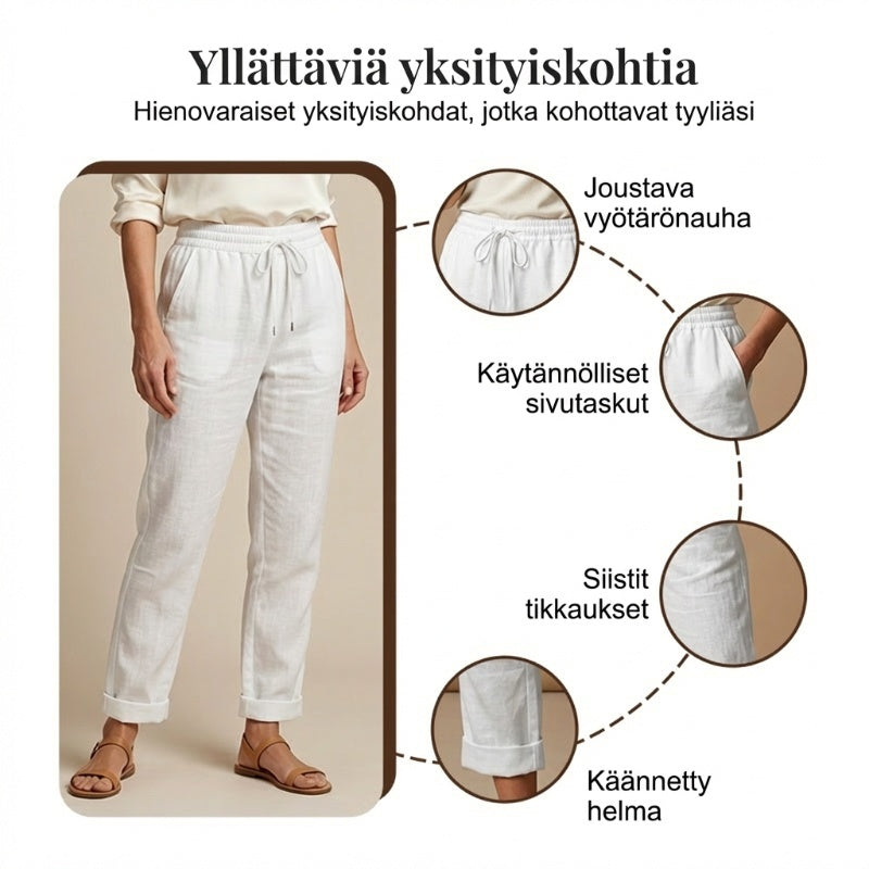 🌸VIIMEISEN PÄIVÄN ERIKOISHINTA!!🌸Naisten joustavavyötäröiset puuvilla-pellavahousut