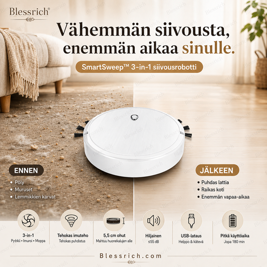 SmartSweep™ 3-in-1 -robottisiivooja – kompakti siivousapuri jokapäiväiseen käyttöön!