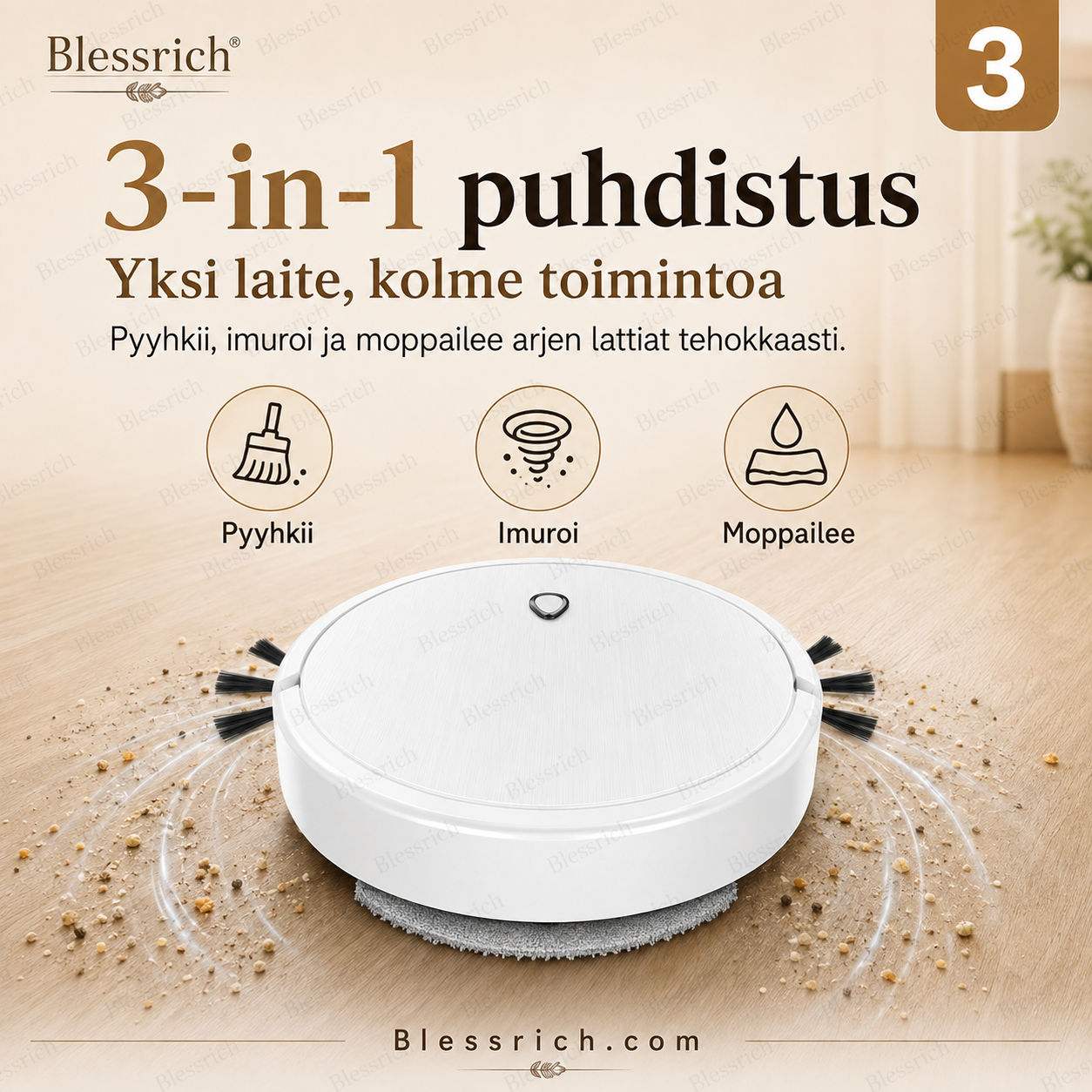 SmartSweep™ 3-in-1 -robottisiivooja – kompakti siivousapuri jokapäiväiseen käyttöön!