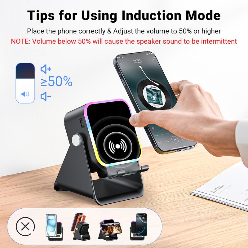🔥Rajoitettu 50 %:n alennus!🔥 5-in-1 langaton Bluetooth-kaiutin induktio-ominaisuudella ja säädettävällä matkapuhelintelineellä