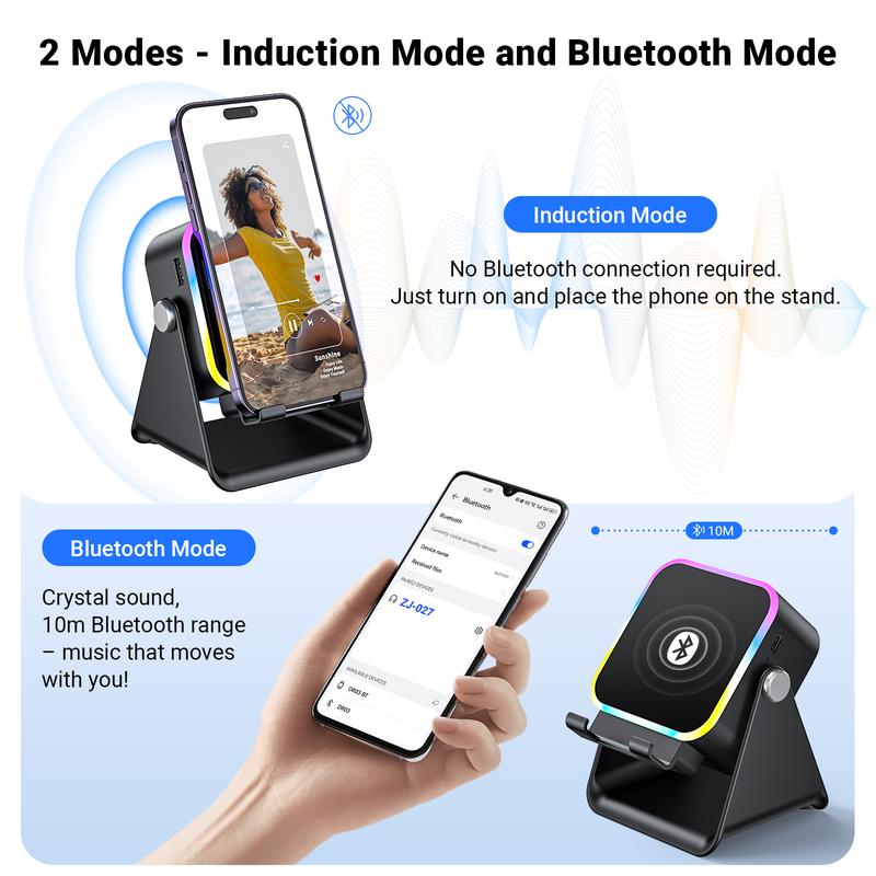 🔥Rajoitettu 50 %:n alennus!🔥 5-in-1 langaton Bluetooth-kaiutin induktio-ominaisuudella ja säädettävällä matkapuhelintelineellä