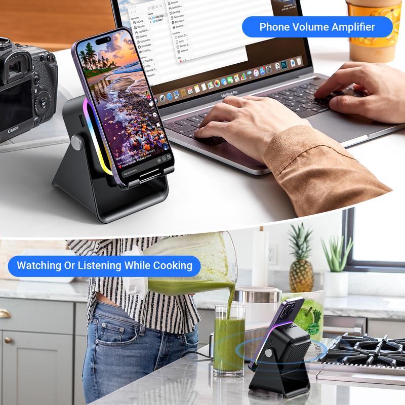 🔥Rajoitettu 50 %:n alennus!🔥 5-in-1 langaton Bluetooth-kaiutin induktio-ominaisuudella ja säädettävällä matkapuhelintelineellä