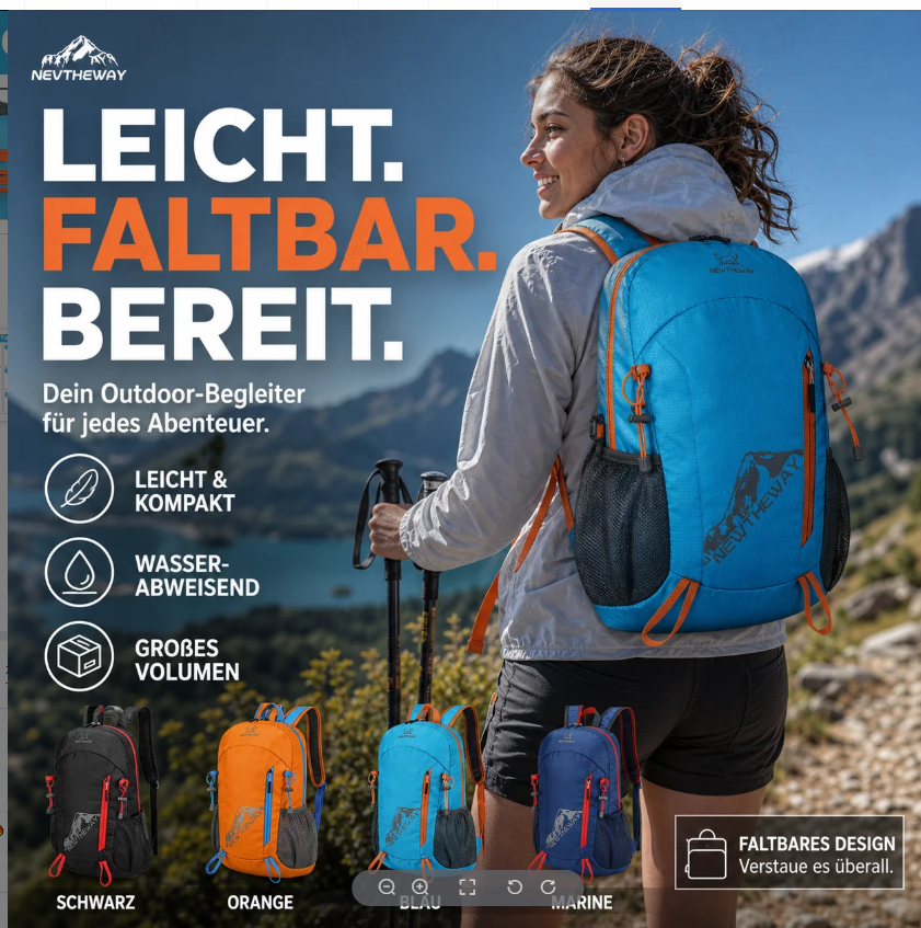 🔥🎁 2+1 ILMAISEKSI!!🥳 💞 YLI 50 000 KAPPALETTA MYYTY! ⚡🎒 Taitettava, vedenpitävä retkeilyreppu