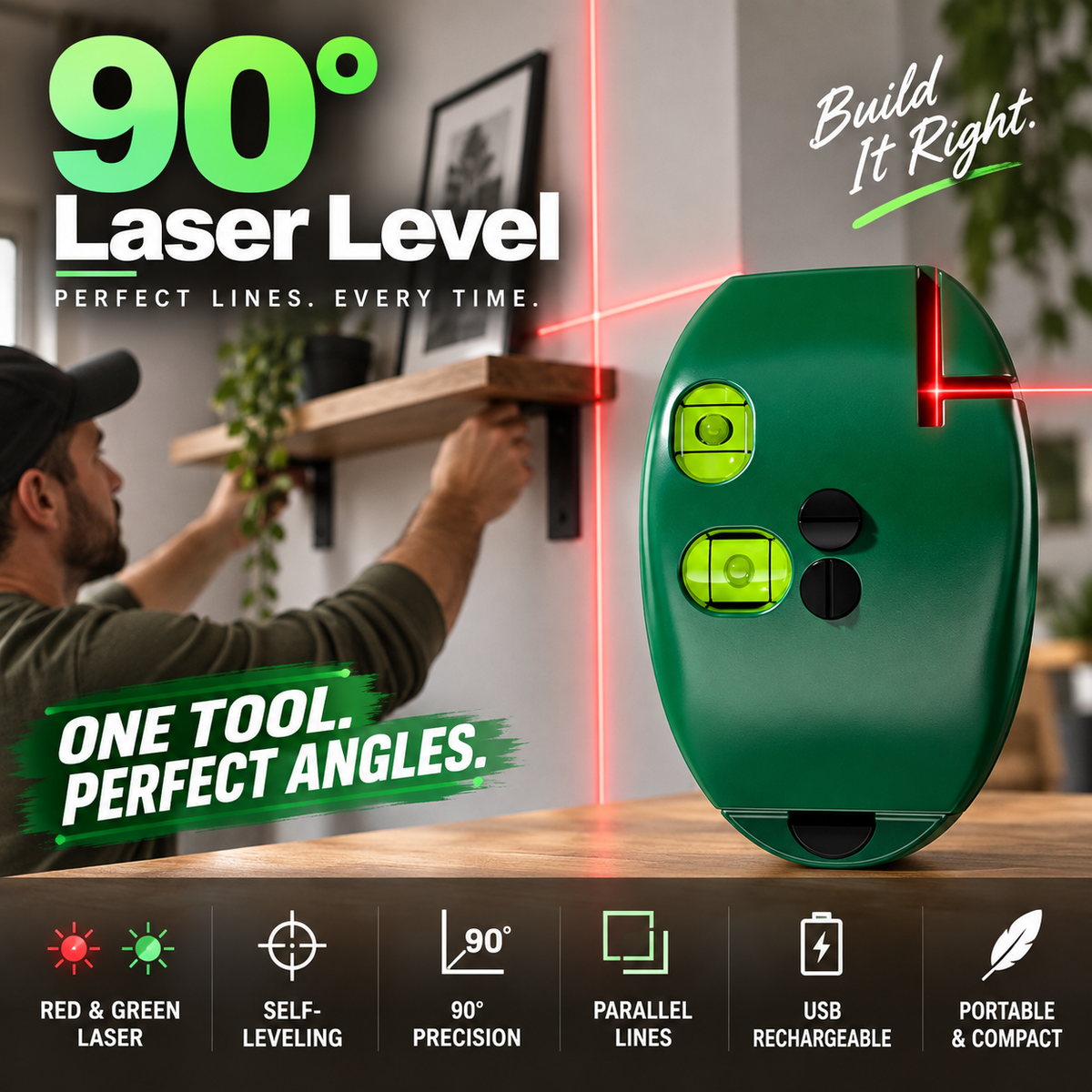 🥳2026 HOT SALE🥳💞50K+ SOLD! 📐🔧 50% OFF! 90° Right-Angle Laser Level Square – infrared line marker for tiling & DIY. Accurate, durable & portable! 🛡️💪