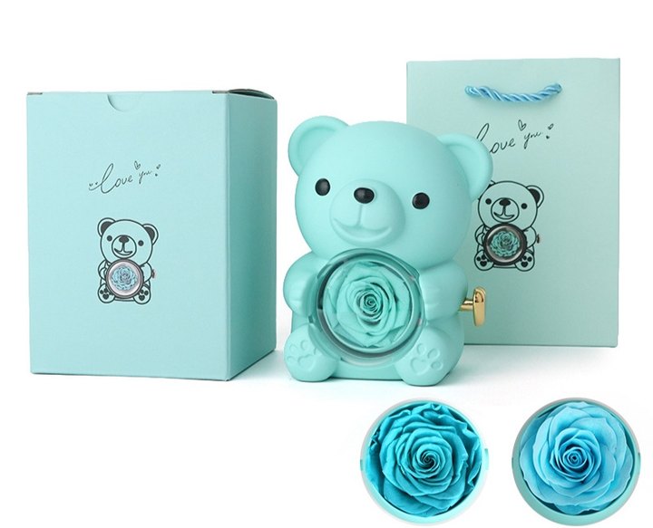 ⏰🌹 Yllätysale Ystävänpäivänä -57% ALENNUS!! 💝 Söpö turkinpeppuroitu ruusuinen nalle -- Kaulakoru 📿 + Ikipuinen ruusu 🌹 + Nallekarhu 🧸