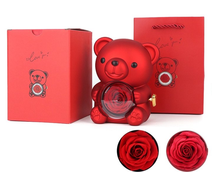 ⏰🌹 Yllätysale Ystävänpäivänä -57% ALENNUS!! 💝 Söpö turkinpeppuroitu ruusuinen nalle -- Kaulakoru 📿 + Ikipuinen ruusu 🌹 + Nallekarhu 🧸