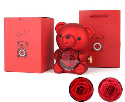 ⏰🌹 Yllätysale Ystävänpäivänä -57% ALENNUS!! 💝 Söpö turkinpeppuroitu ruusuinen nalle -- Kaulakoru 📿 + Ikipuinen ruusu 🌹 + Nallekarhu 🧸