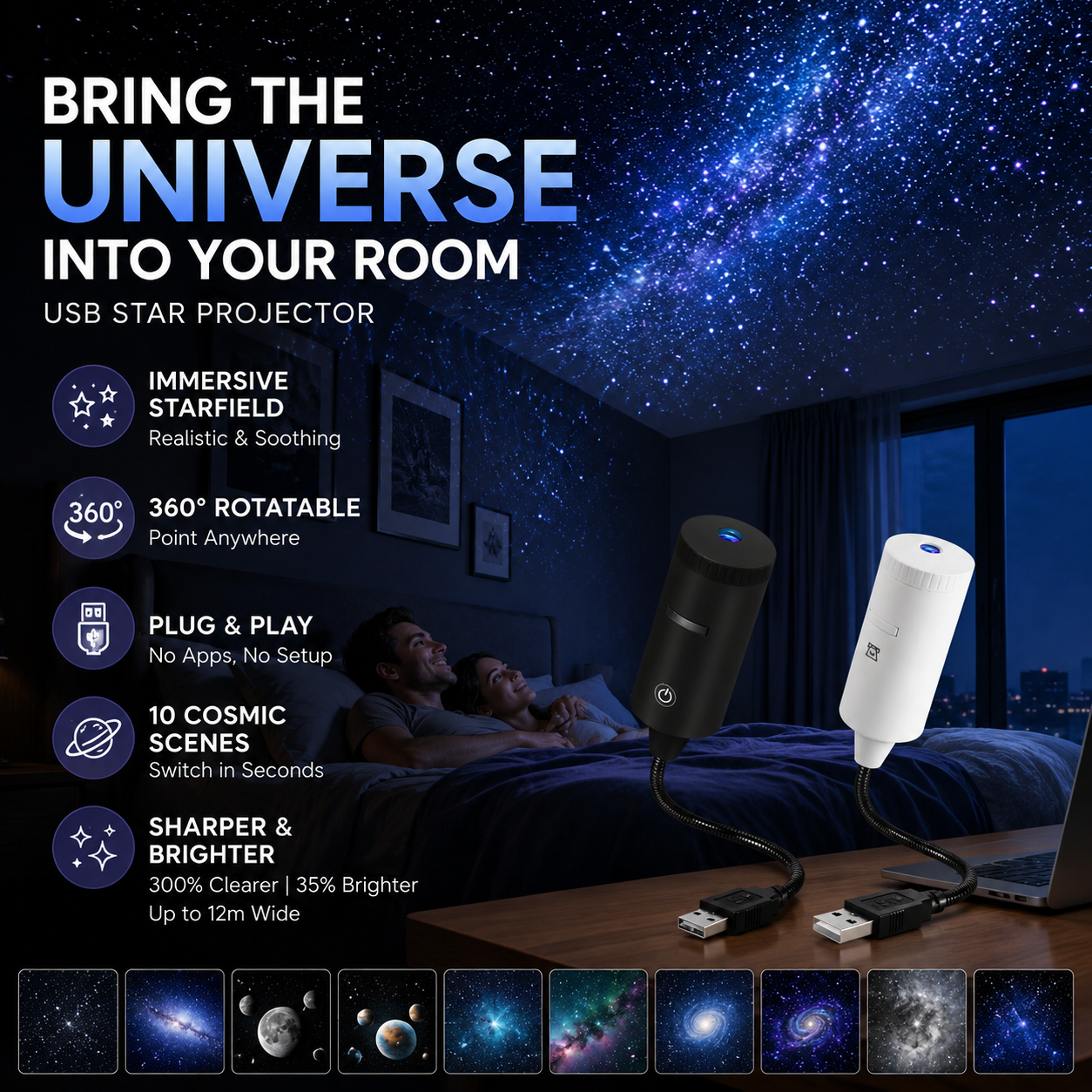 🌌🌙 USB-yövalo: Galaxy Moon -kuuprojektori – pyörivä tähtitaivas, rauhoittava nukkumistunnelma – maksa toimituksen yhteydessä ✨✅