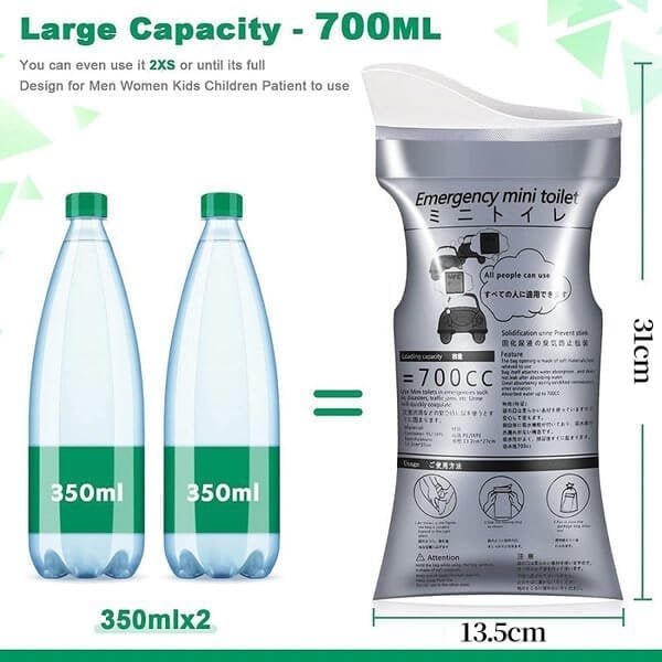 🔥 700 ml:n kannettavat matkavirtsapussit – Ei enää huolta vessasta tien päällä! Vuotamattomat, roiskesuojatut, hajua neutraloivat. Täydelliset pitkille matkoille, retkeilyyn ja hätätilanteisiin. Huomaamattomat ja hygieeniset. 🛣️🧻
