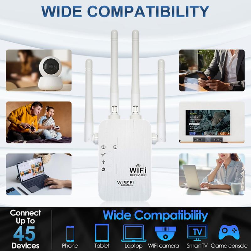 🔥2025 Hot Seller🎁 1200Mbps kaksikaistainen (5GHz/2,4GHz) WiFi-signaalin vahvistin kattaa jopa 930 neliömetriä Tukee 50 laitteen samanaikaista yhteyttä