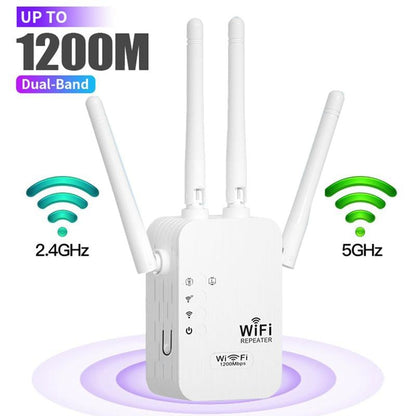 🔥2025 Hot Seller🎁 1200Mbps kaksikaistainen (5GHz/2,4GHz) WiFi-signaalin vahvistin kattaa jopa 930 neliömetriä Tukee 50 laitteen samanaikaista yhteyttä