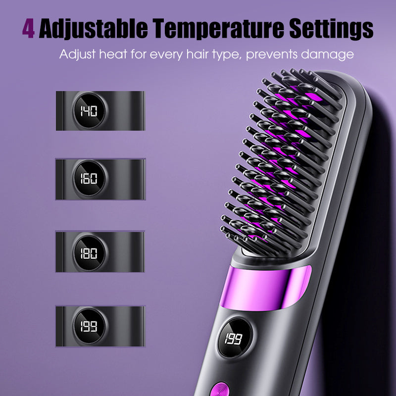 💇‍♀️🔥 3-in-1 Langaton Hiustensuoristusharja – Suorista, Kiharru & Selvitä – USB-C Ladattava, 4 Lämpöasetusta – Täydellinen Hiustyyli Missä Tahansa! ✨