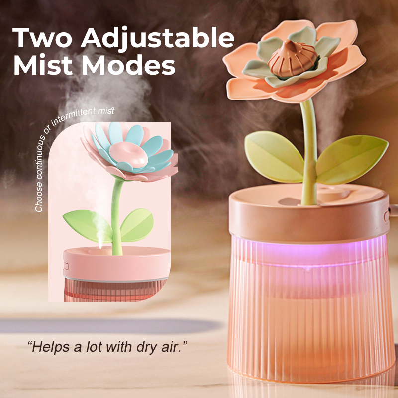 🌸 Räätälöi Sumusi ja Tunnelma 💐 Kukkailmankostutin Kahdella Sumutustilalla & 7-Värinen Yövalo 💦