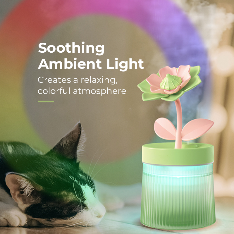 🌸 Räätälöi Sumusi ja Tunnelma 💐 Kukkailmankostutin Kahdella Sumutustilalla & 7-Värinen Yövalo 💦