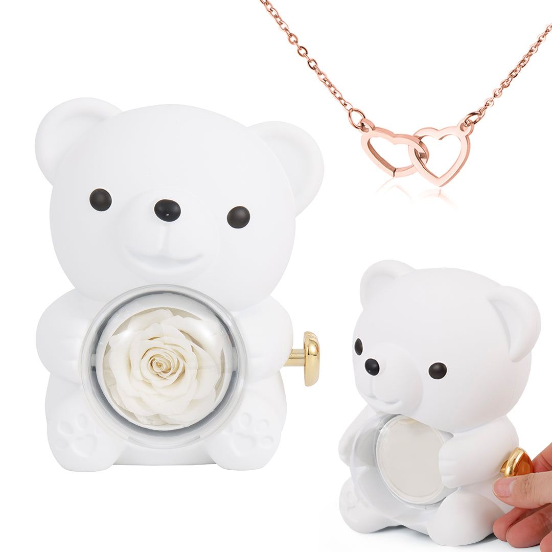 ⏰🌹 Yllätysale Ystävänpäivänä -57% ALENNUS!! 💝 Söpö turkinpeppuroitu ruusuinen nalle -- Kaulakoru 📿 + Ikipuinen ruusu 🌹 + Nallekarhu 🧸