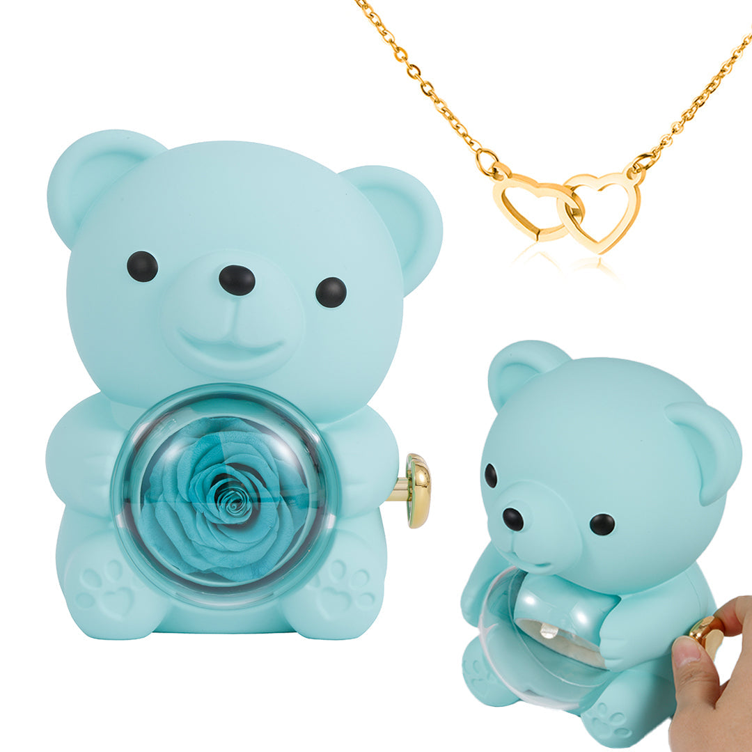⏰🌹 Yllätysale Ystävänpäivänä -57% ALENNUS!! 💝 Söpö turkinpeppuroitu ruusuinen nalle -- Kaulakoru 📿 + Ikipuinen ruusu 🌹 + Nallekarhu 🧸