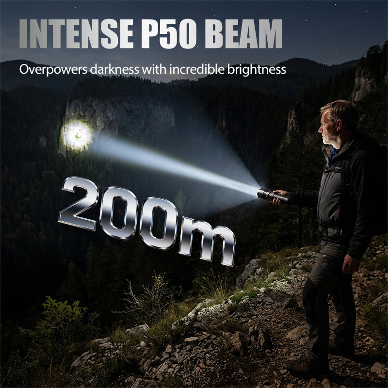 Ladattava P50 LED-taskulamppu säädettävällä zoomilla