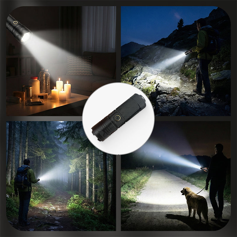 Ladattava P50 LED-taskulamppu säädettävällä zoomilla
