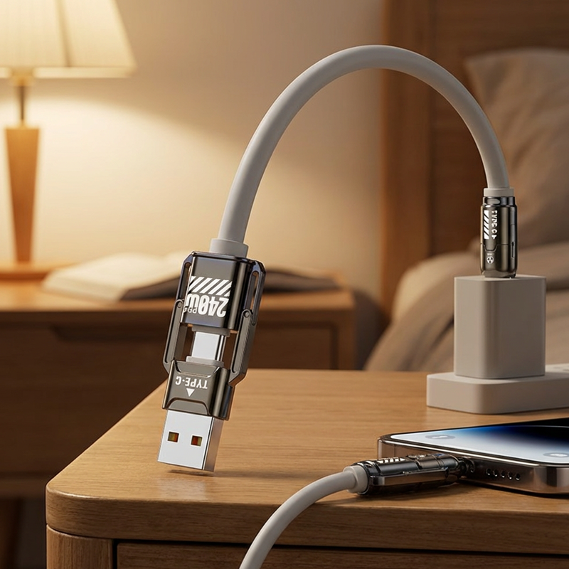 🔌-50% NYT! Tehokas 4-in-1-pikalatausjohto, 240W PD -moniliitäntälatausjohto, USB-A/USB-C–Type-C/Lightning, yleispikalatausjohto puhelimille ja kannettaville tietokoneille