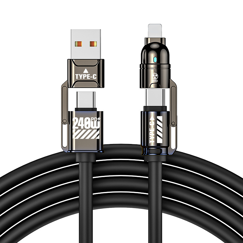 🔌-50% NYT! Tehokas 4-in-1-pikalatausjohto, 240W PD -moniliitäntälatausjohto, USB-A/USB-C–Type-C/Lightning, yleispikalatausjohto puhelimille ja kannettaville tietokoneille