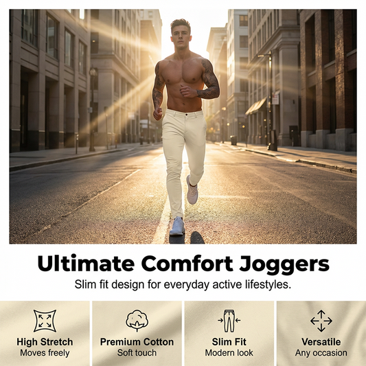 Miesten rennot, joustavat, kapenevat slim fit -housut