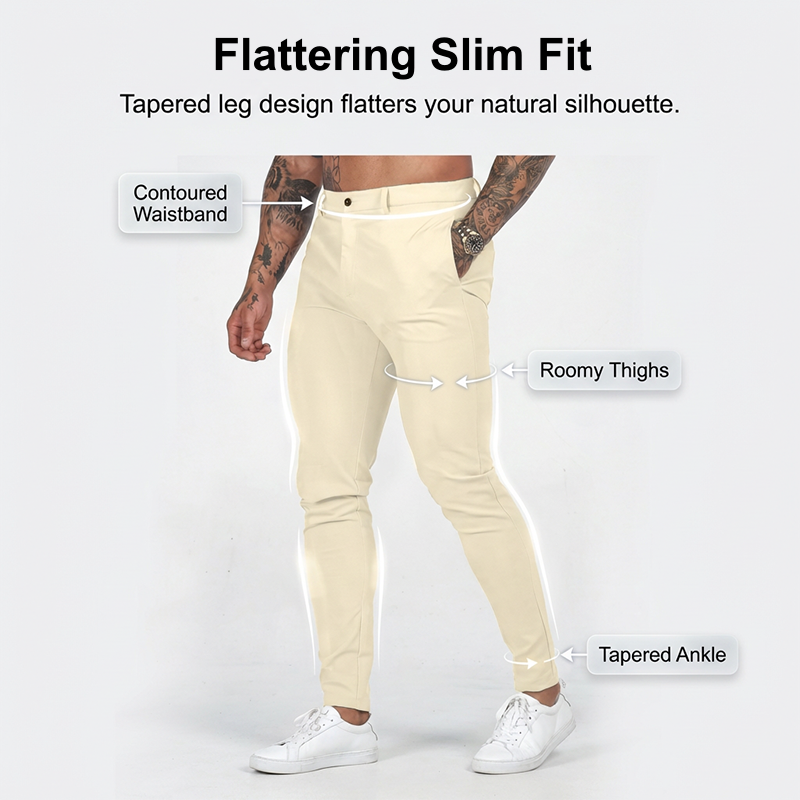 Miesten rennot, joustavat, kapenevat slim fit -housut
