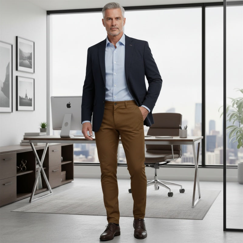 Miesten rennot, joustavat, kapenevat slim fit -housut