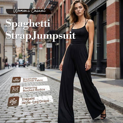 💎 60% OFF! 💎 Women's Casual Spaghetti Strap Jumpsuit – Criss-Cross Back, Ruched Bodice & Flowy Wide-Leg Silhouette 💃🌴