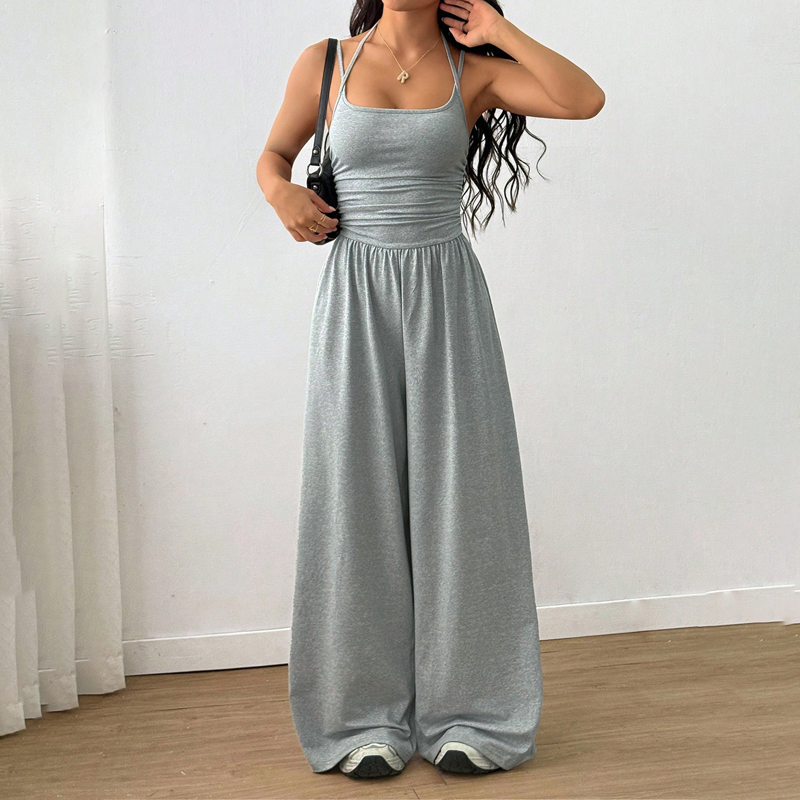 💎 60% OFF! 💎 Women's Casual Spaghetti Strap Jumpsuit – Criss-Cross Back, Ruched Bodice & Flowy Wide-Leg Silhouette 💃🌴