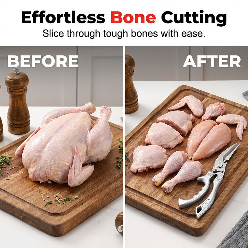 ✂️ Monikäyttöiset, kestävät keittiösakset – leikkaa, katkaise, murskaa – yksi työkalu hoitaa kaiken! 🦴🔪