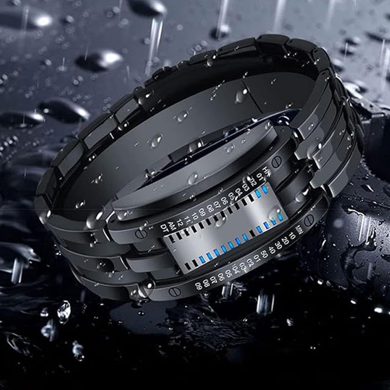 ⌚ NYT 50 % ALENNUS! 🤓 Cyberpunk-tyylinen binäärinen LED-kello – ”Only Geeks Get It” – Futuristinen, ainutlaatuinen ja huomiota herättävä sinisellä LED-näytöllä 💙