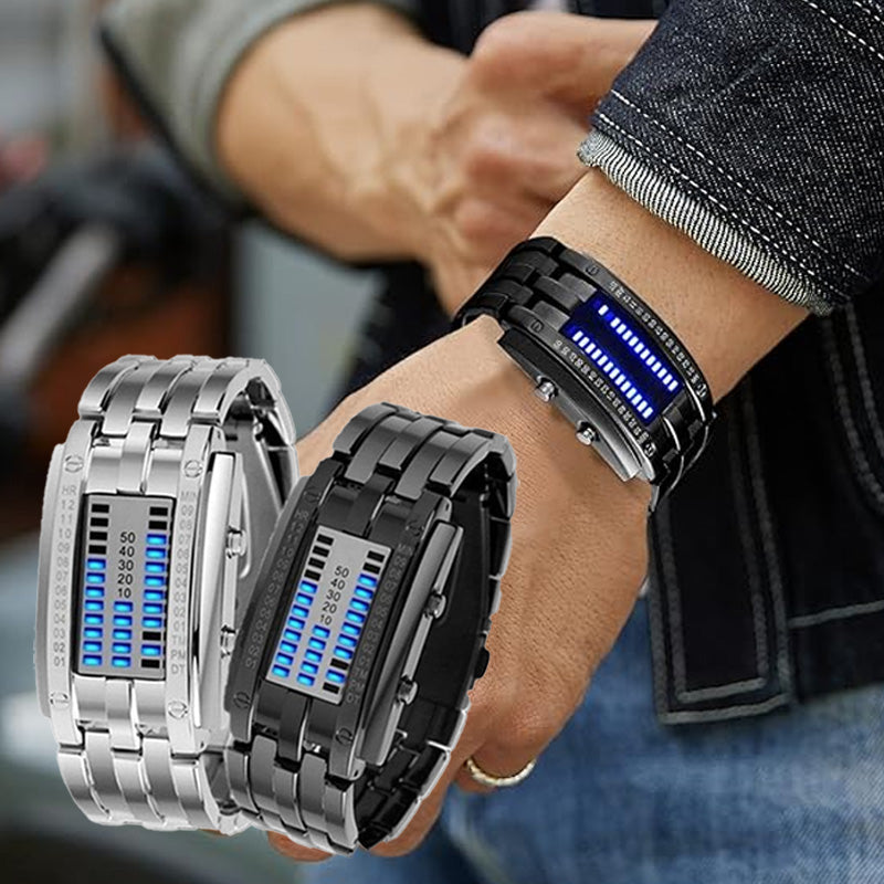 ⌚ NYT 50 % ALENNUS! 🤓 Cyberpunk-tyylinen binäärinen LED-kello – ”Only Geeks Get It” – Futuristinen, ainutlaatuinen ja huomiota herättävä sinisellä LED-näytöllä 💙