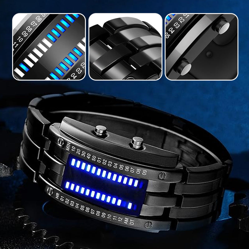 ⌚ NYT 50 % ALENNUS! 🤓 Cyberpunk-tyylinen binäärinen LED-kello – ”Only Geeks Get It” – Futuristinen, ainutlaatuinen ja huomiota herättävä sinisellä LED-näytöllä 💙