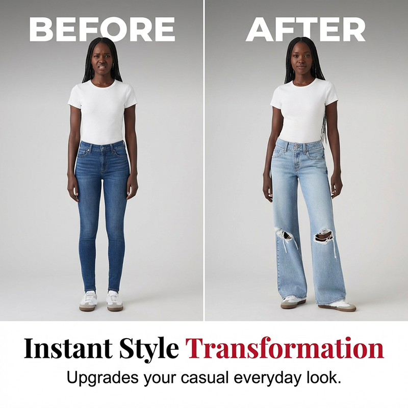 Women's Casual Ripped Wide-Leg Jeans