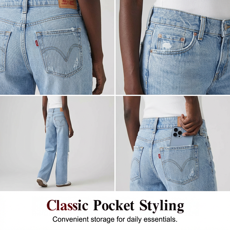 Women's Casual Ripped Wide-Leg Jeans