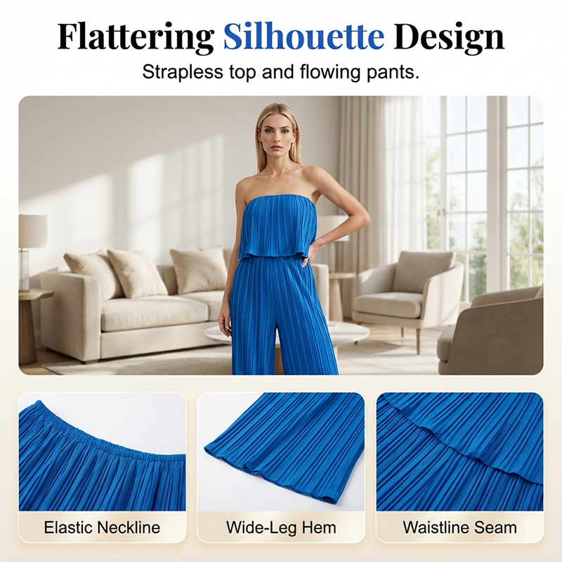 Women's Strapless Top & Wide-Leg Pants Set