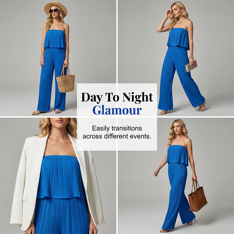 Women's Strapless Top & Wide-Leg Pants Set