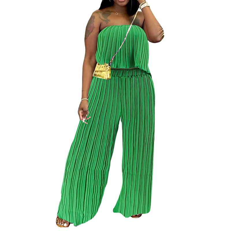 Women's Strapless Top & Wide-Leg Pants Set