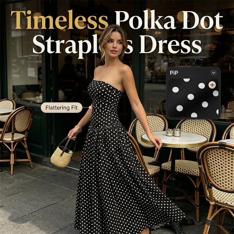 ✨ Naisten pilkullinen olkaimeton mekko - elegantti lomavinkki! ✨