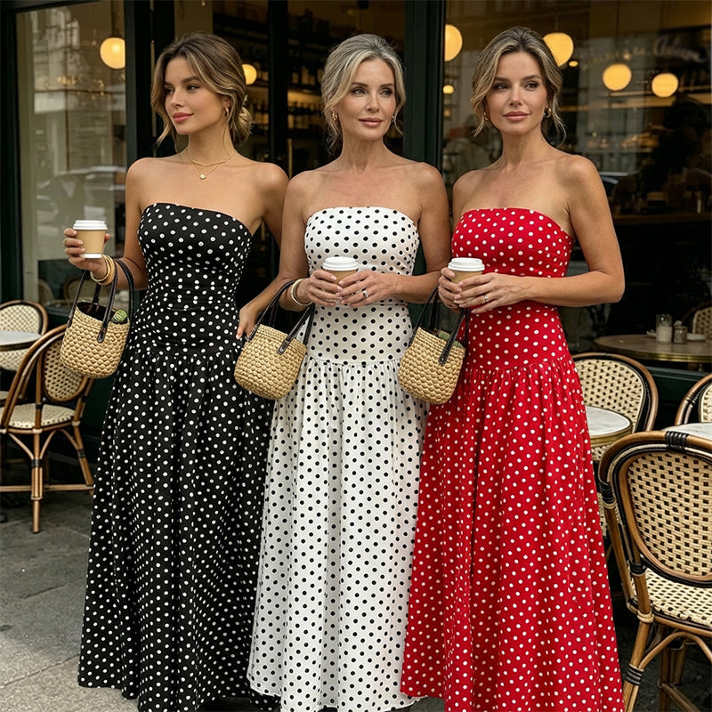 ✨ Naisten pilkullinen olkaimeton mekko - elegantti lomavinkki! ✨