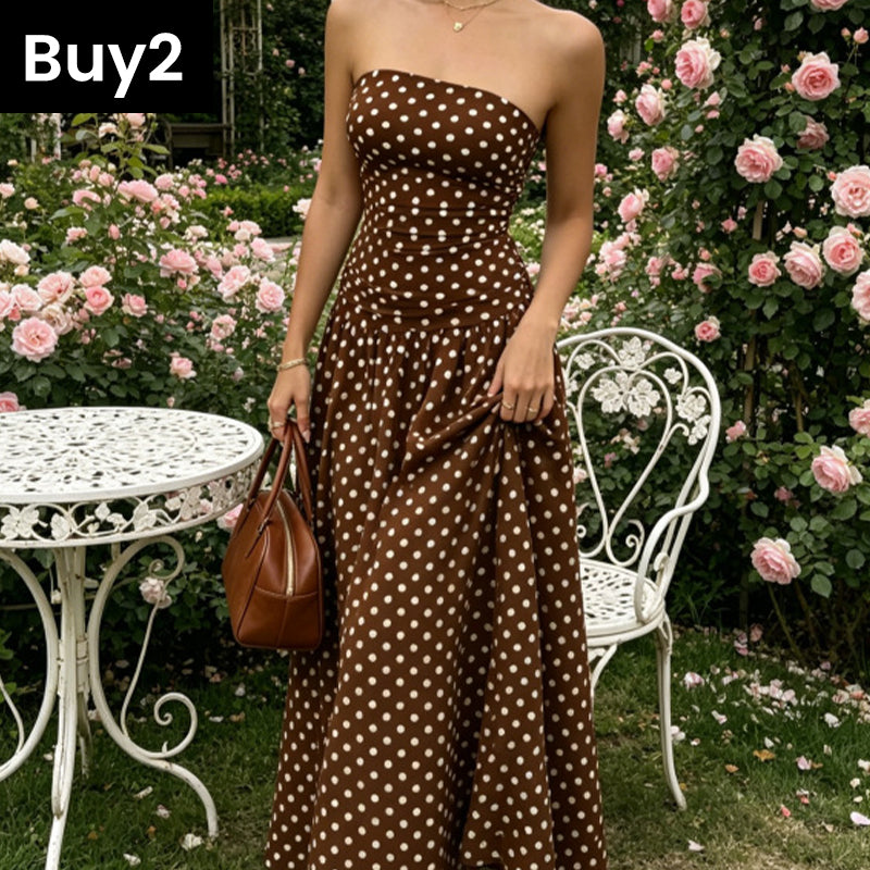 ✨ Naisten pilkullinen olkaimeton mekko - elegantti lomavinkki! ✨
