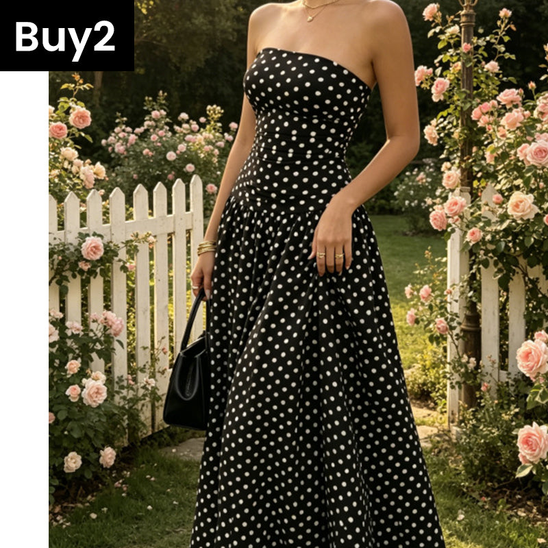 ✨ Naisten pilkullinen olkaimeton mekko - elegantti lomavinkki! ✨