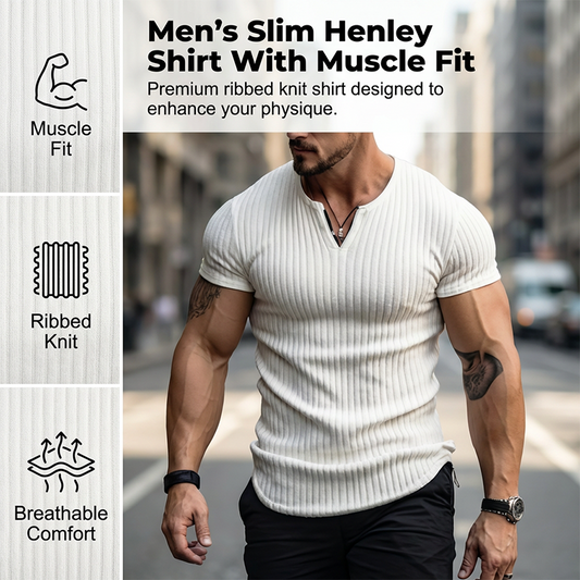 🔥 50 % ALENNUS 💥 Myydyin tuote 👕 Yksivärinen slim fit -mallinen Henley-paita miehille – korkealaatuinen, moderni ja täydellisesti istuva ✨