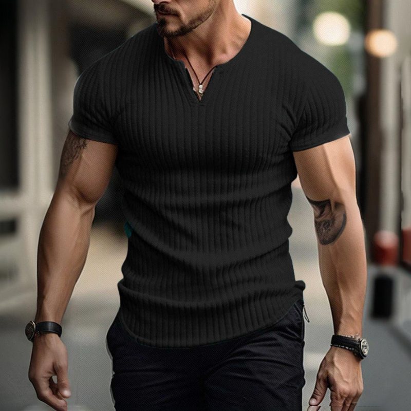 🔥 50 % ALENNUS 💥 Myydyin tuote 👕 Yksivärinen slim fit -mallinen Henley-paita miehille – korkealaatuinen, moderni ja täydellisesti istuva ✨