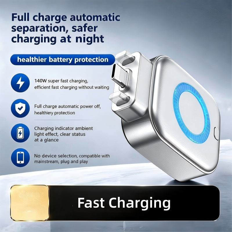 🌞⚡ 50 %:N PIKATARJOUS! 140 W:n pikalaturi, jossa on tekoälypohjainen automaattinen sammutustoiminto – USB-C PD 3.1, älykäs ylikuumenemissuoja, merkkivalo, yhteensopiva iPhoneen, MacBookiin ja tableteihin 🔋