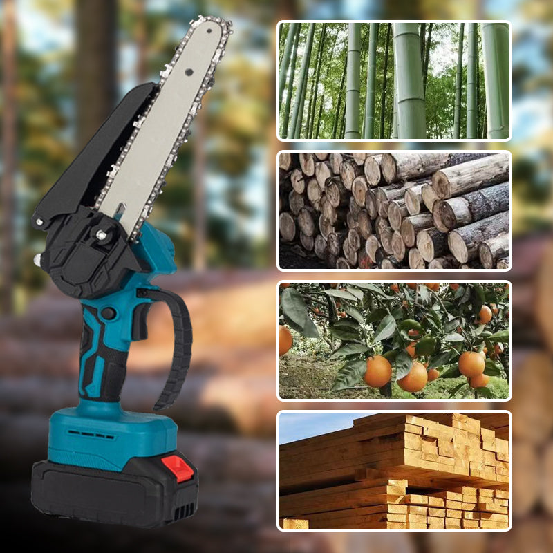 6 tuuman akkukäyttöinen miniketjusaha, mukana 2 akkua