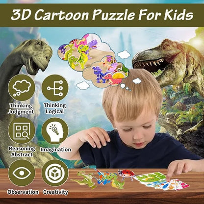 🦖 50 % ALENNUS! 🧩 OPETTAVA 3D-PALAPELI – 50-osainen pakkaus, jossa on värikkäitä dinosauruksia; kehittää luovuutta ja avaruudellista ajattelua 4-vuotiaille ja sitä vanhemmille 🎨✨
